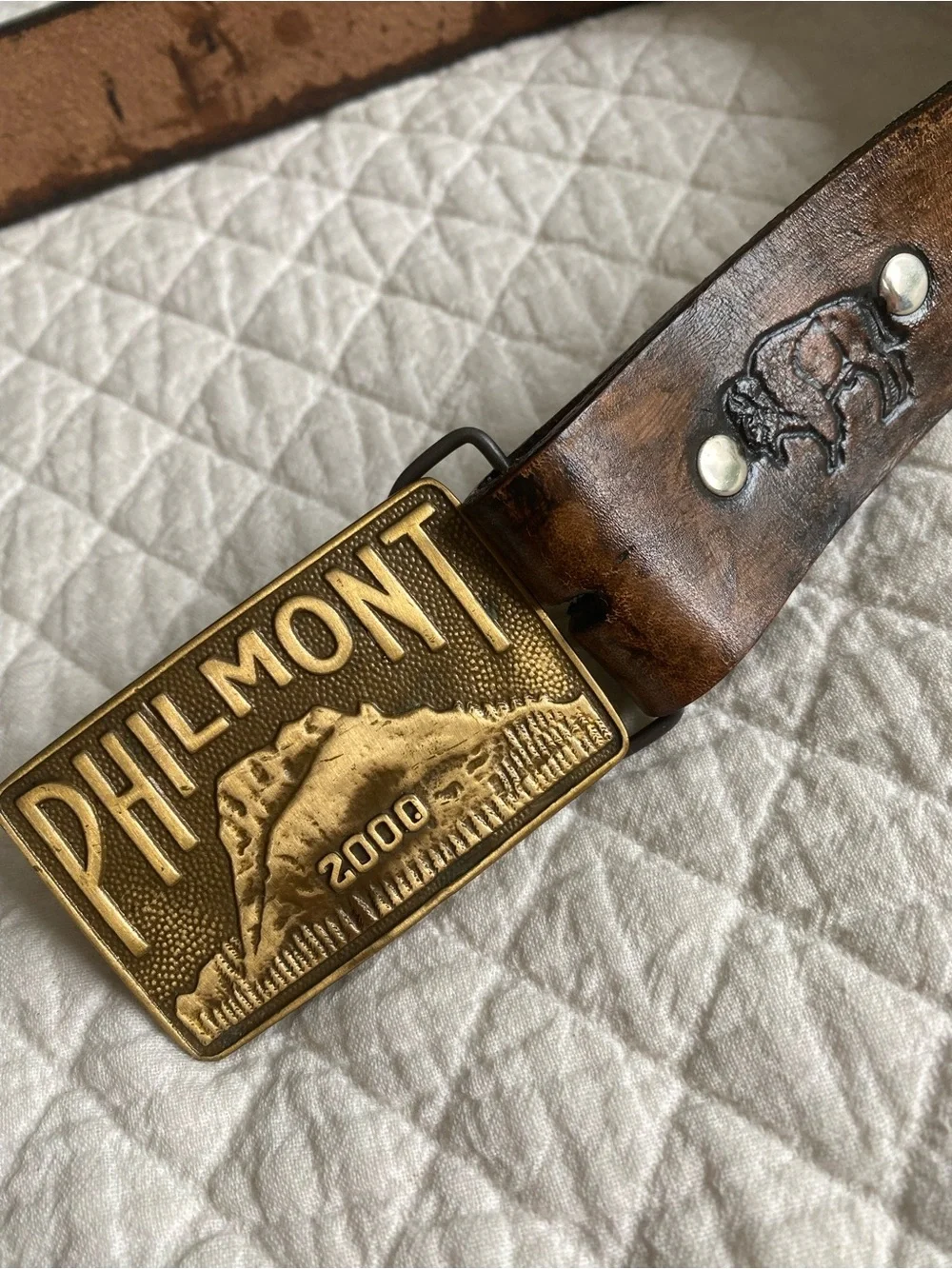 BSA Philmont Leather Tooled Belt Brass Buckle Vintage 2000 Western Boy Scouts 38